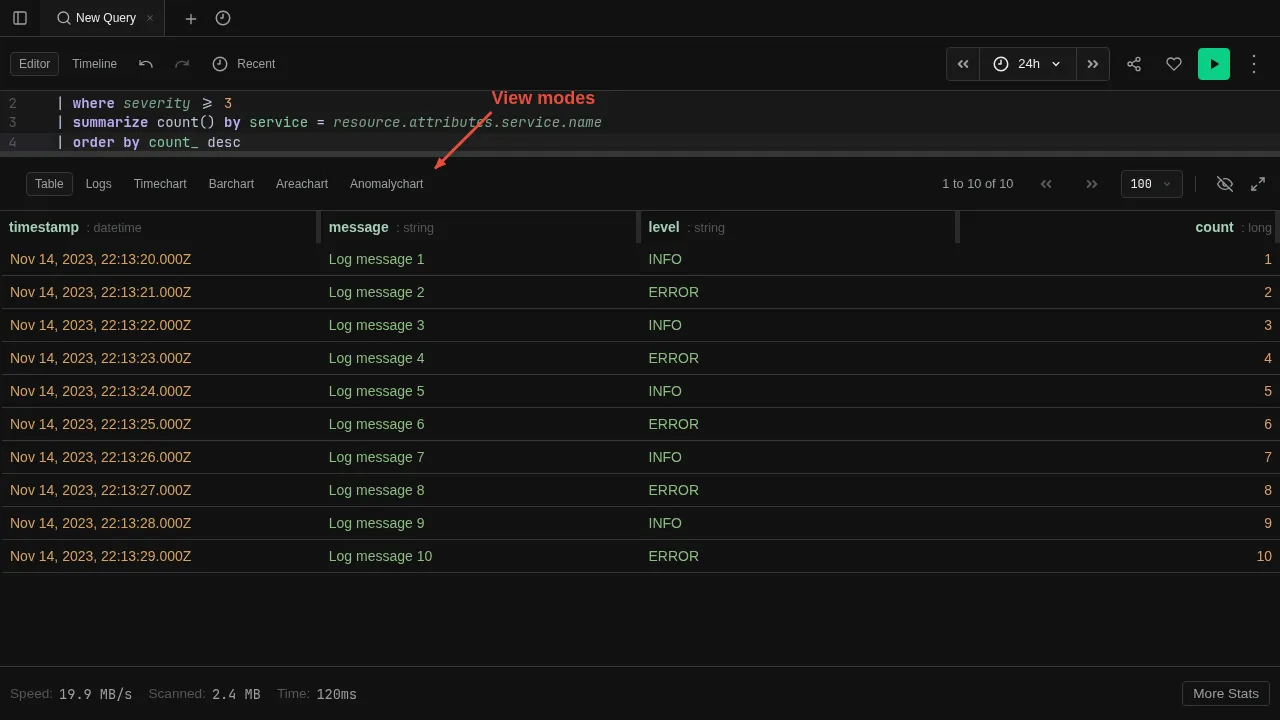 Explore tab with the view mode toggle highlighted