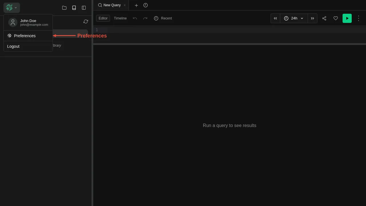 User menu open showing the Timezone & Formatting option